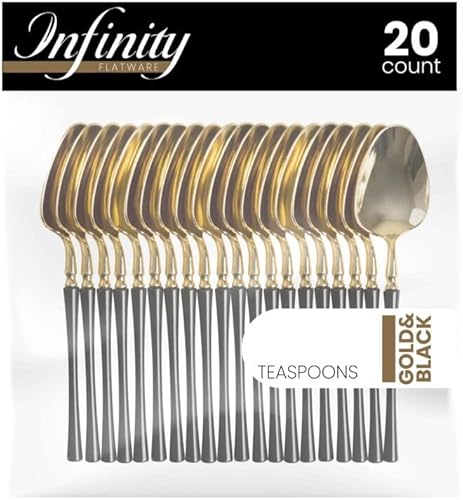 Party Bargains Cucharitas desechables de plástico negro y dorado, utensilios de diseño moderno infinito, paquete de 40