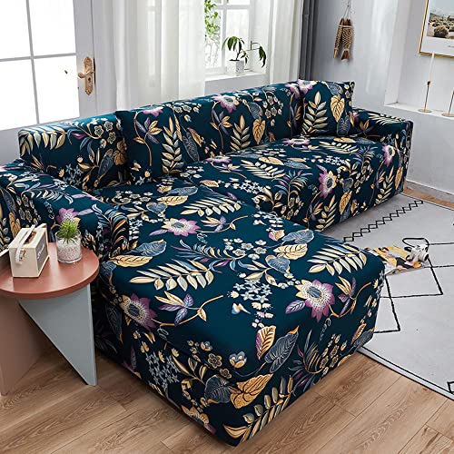 Housse de canapé d'angle en L jacquard extensible 4 places