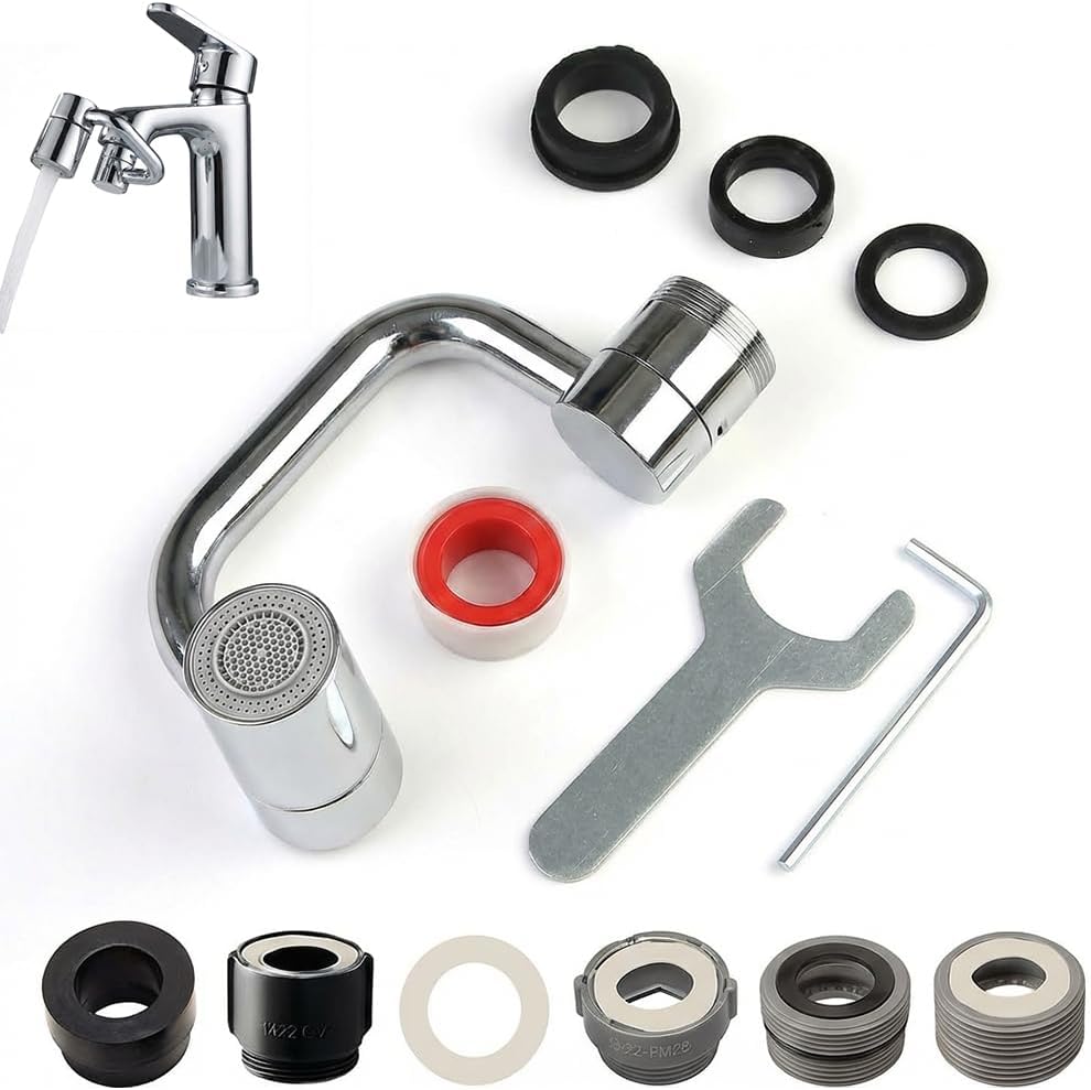 Rotatable Faucet Aerator Extension, 1080° U Shaped Rotating Faucet Extender with 2 Mode Splash, For Kitchen Sinks (Washing Veggies) and Bathroom Sinks (Handwashing/Facewashing/Brushing Teeth)