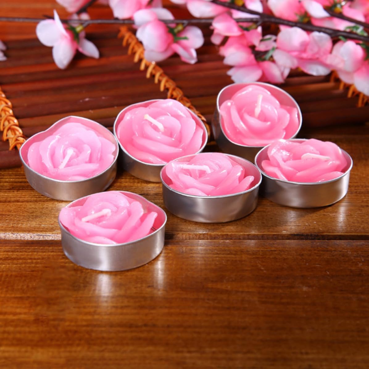 Floating Candles Suitable 12 Pcs Smokeless Pink Rose Flower