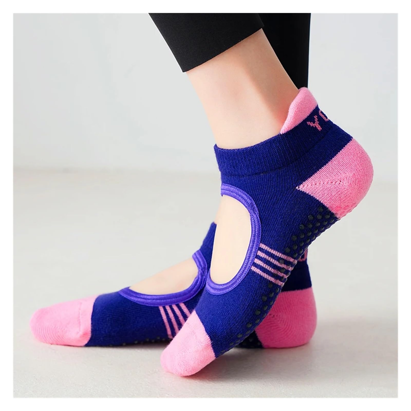 Calcetines De Pilates con Espalda Descubierta For Mujer, Calcetines De Yoga Antideslizantes Transpirables con Parte Inferior Adecuado para Yoga, Danza, Deportes, Fitness(Blue)