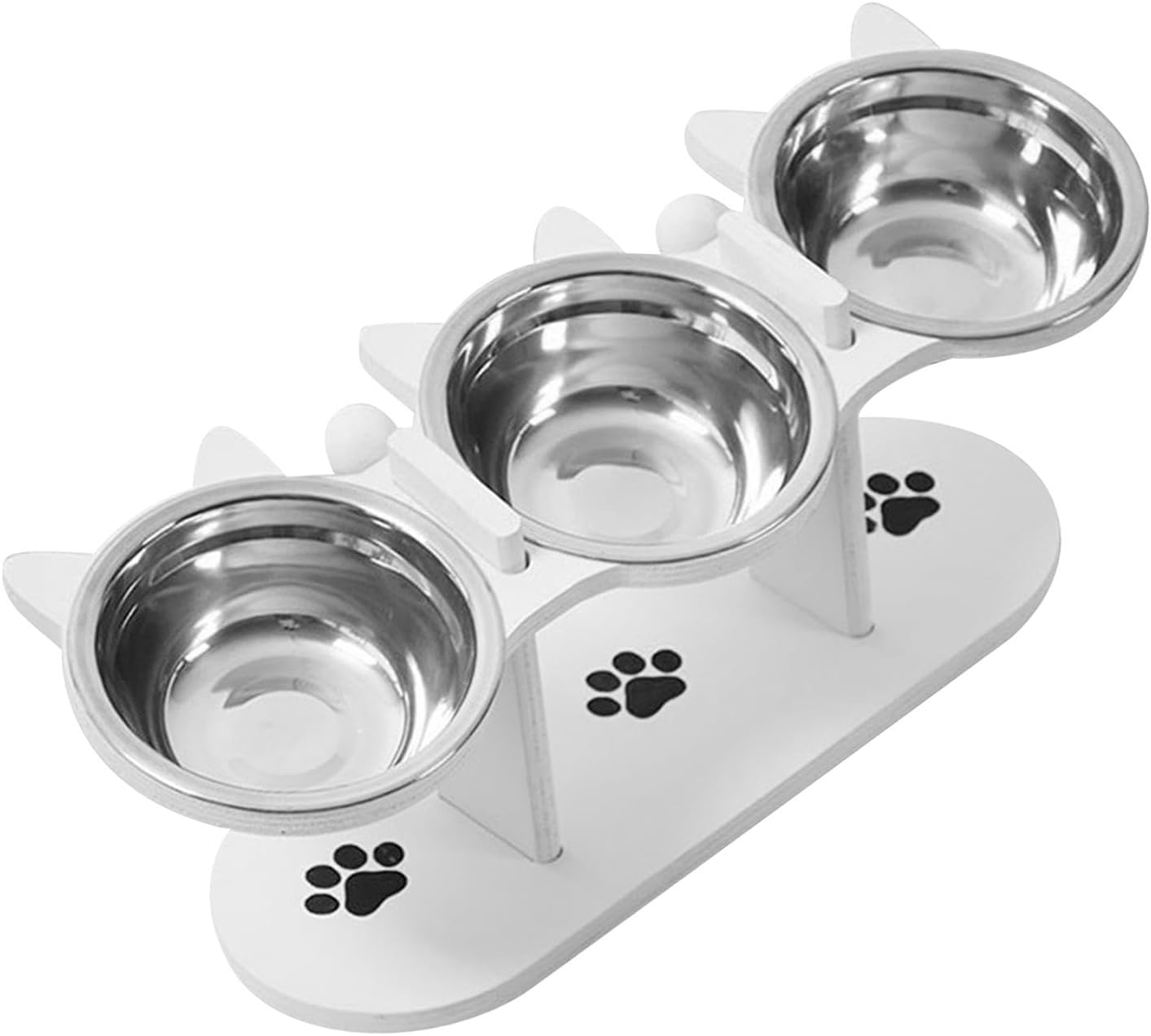 Elevated Cat Bowls 3 Raised Cat Dishes Tilted Food Water Feeders Kitten Pet Accessories Universal Dog Bowls with Wooden Stand
