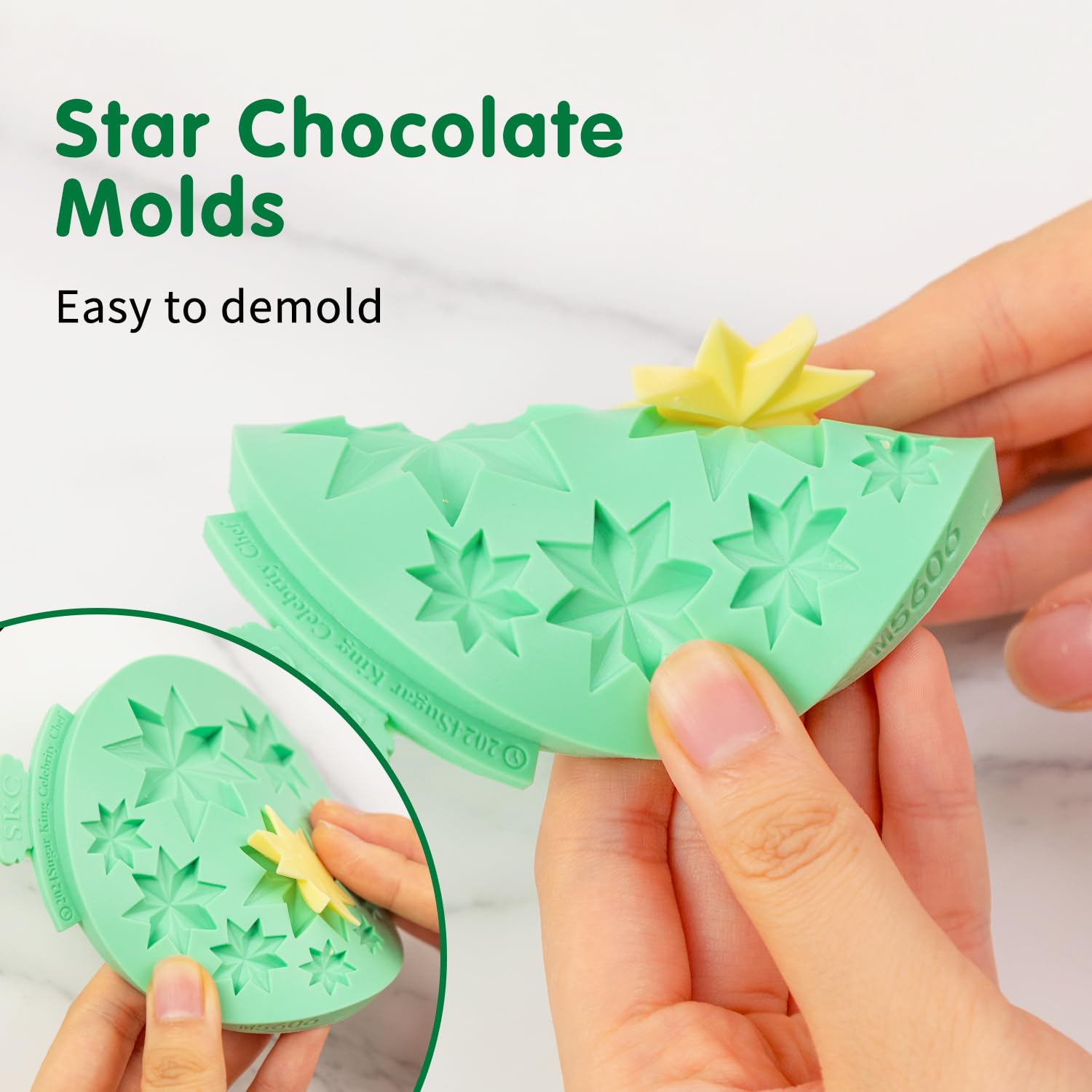 KALAIEN Moldes de silicona con forma de estrella, 2 moldes de chocolate con estrellas para hornear dulces, molde de resina de estrella (estrella de seis/siete puntas)