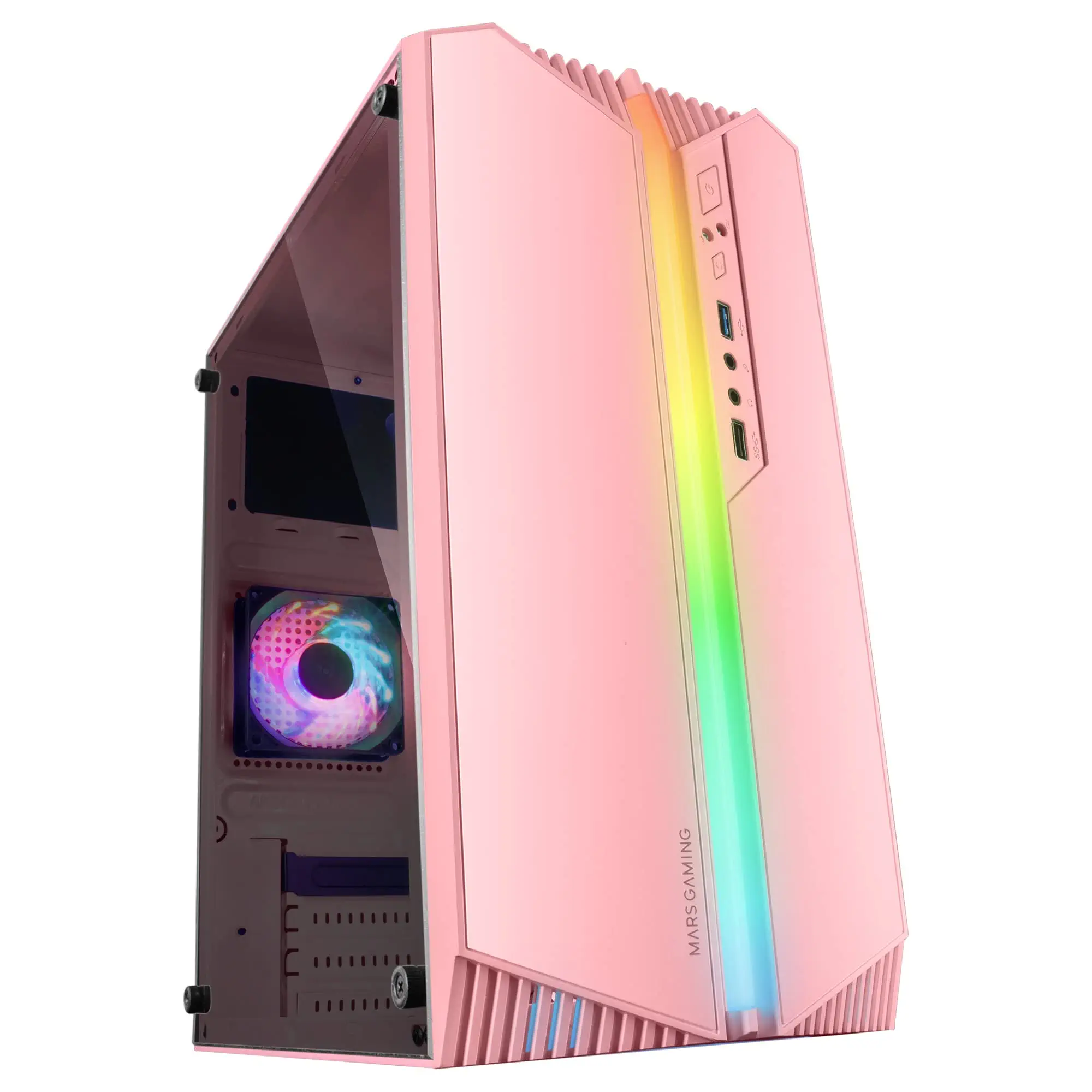 Mars Gaming MC-S1, Gehäuse PC Micro-ATX Ultra-Kompakt, 12-Mode ARGB Frontbeleuchtung, FRGB Lüfter, Full Side Window Gaming Gehäuse, Unterstützt Flüssigkeitskühler bis 120mm, Rosa