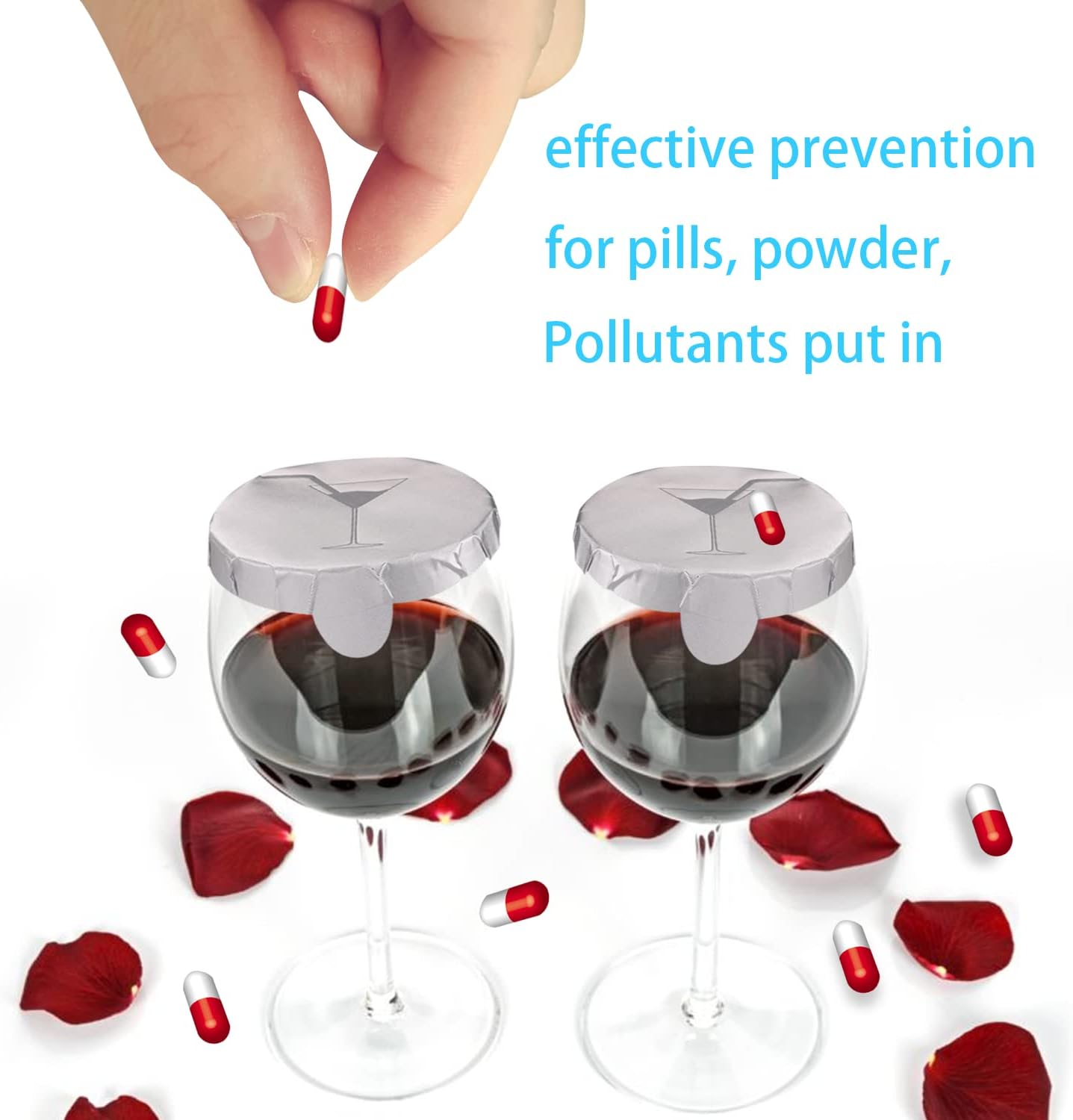 Drink Protection Cap 100 Pack,drink covers for alcohol protection，Universal Cup Lidfor wine glasses and tumblers. Easy to carry, night out, bar, party, (100 Pack)