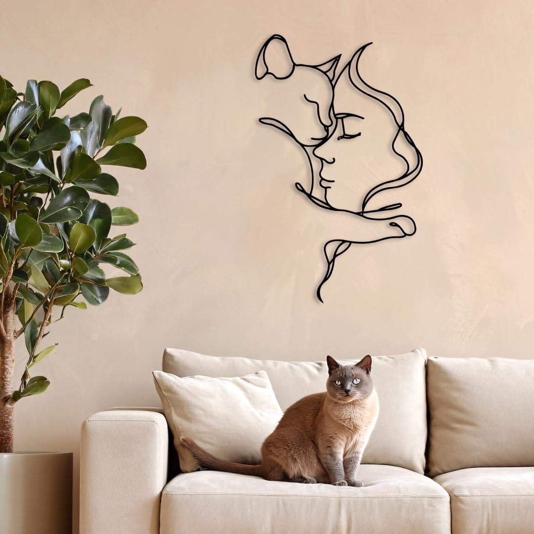 Decortie Metal Line Art Wall Decor Woman and Cat