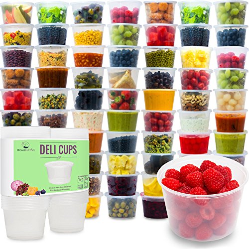 Plastic Food Storage Containers with Lids - Restaurant Deli Cups / Foodsavers, Baby & Portion Control - Kids Lunch Boxes - Watertight / Leakproof Takeout Set (15.2oz, 50pcs)