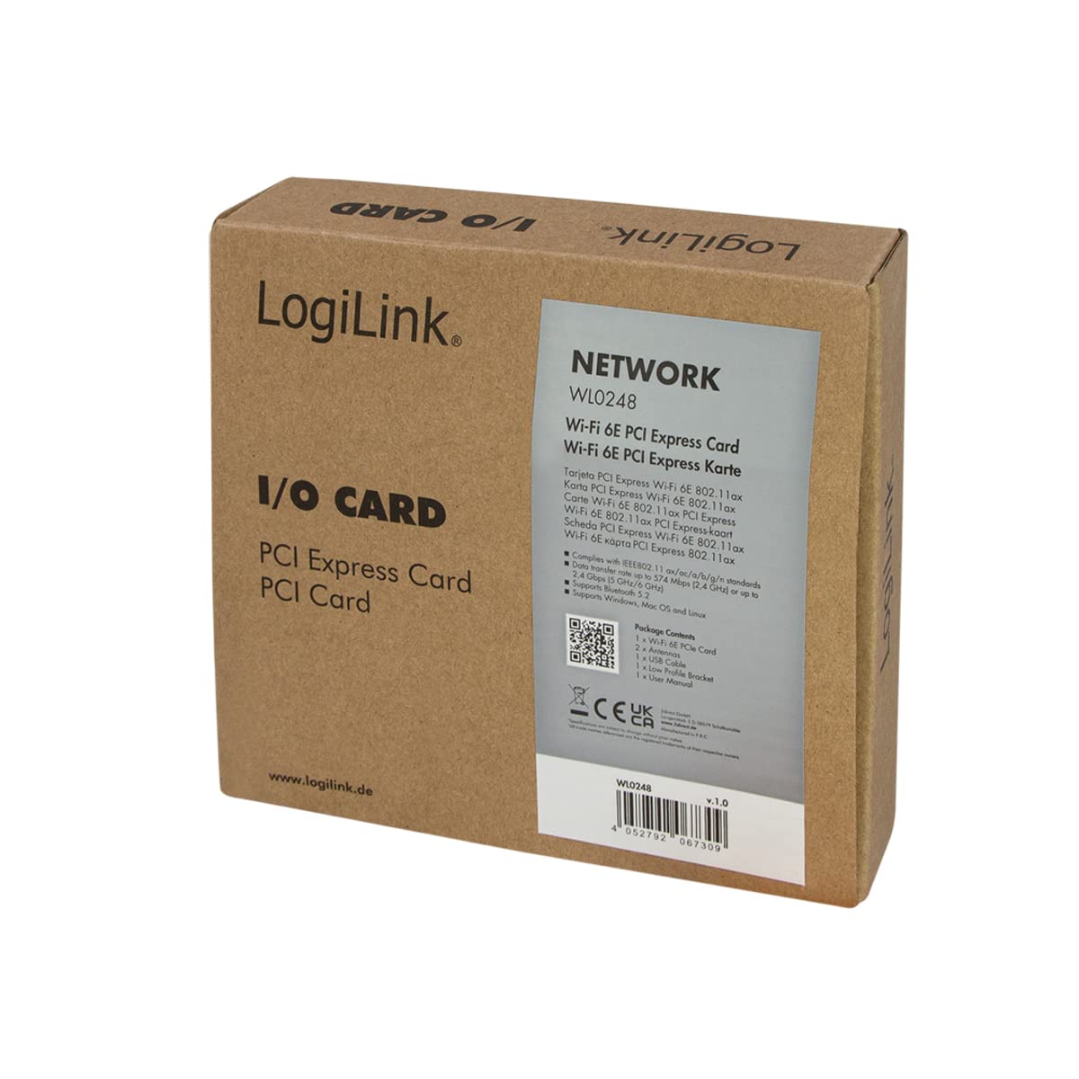 LogiLink WL0248 Carte PCI Express dernière génération avec Wi-FI (5 GHz/6 GHz/2,4 GHz) et Bluetooth (Version 5.2)