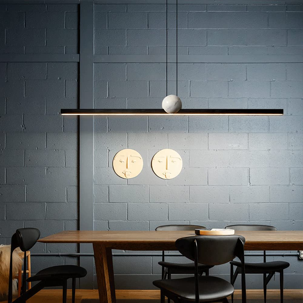 Lámpara de suspensión larga para sala de estar creativa, lámpara colgante de metal de una palabra con kit de decoración de mármol, luces colgantes modernas LED 3000K para comedor, lámparas de araña pa