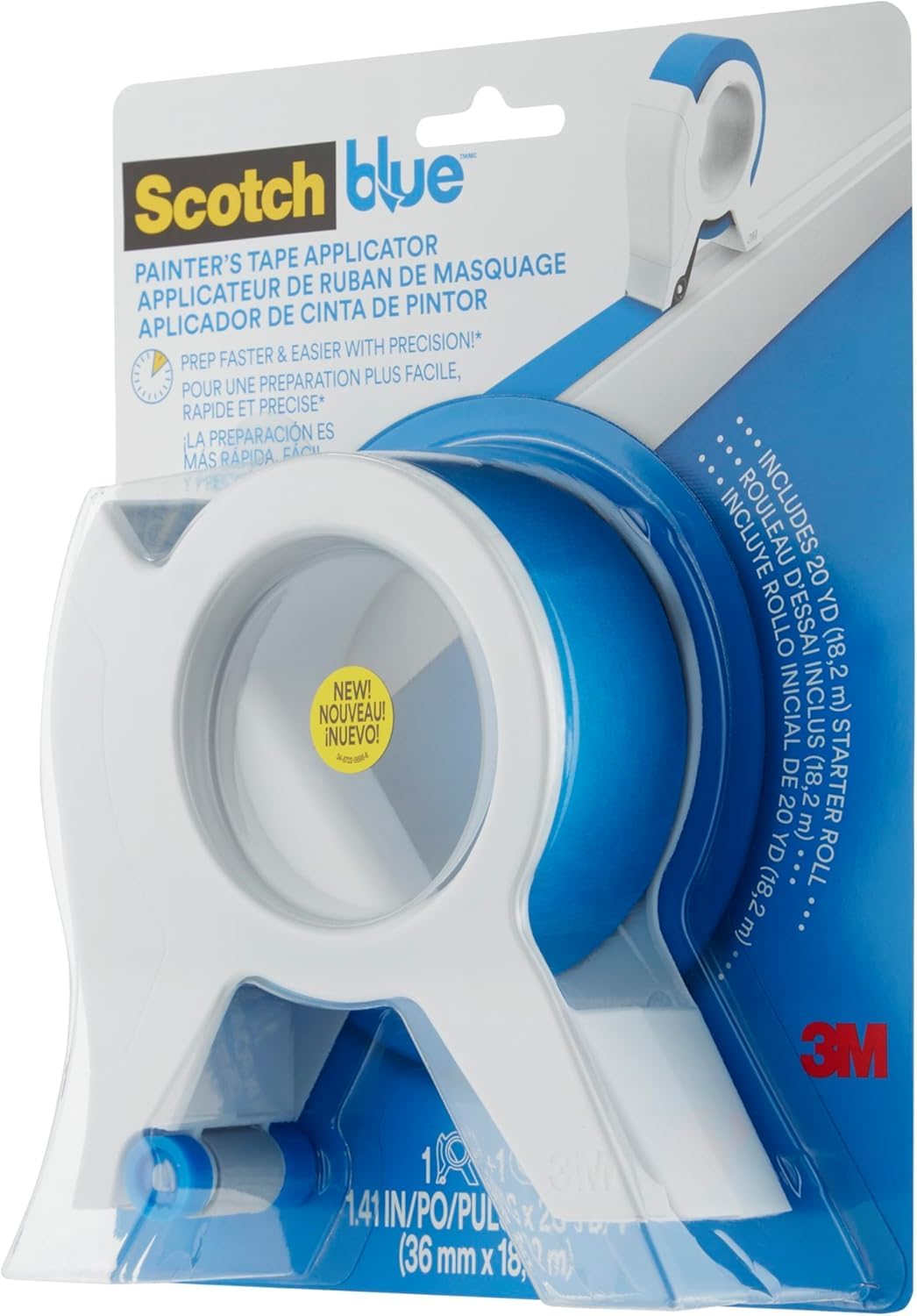 ScotchBlue Applicateur de Ruban de Masquage avec 1 Rouleau (36 mm x 18,2 m) Multi-Surfaces - Pour Moulures, Plinthes, Fenêtres et Encadrements Portes