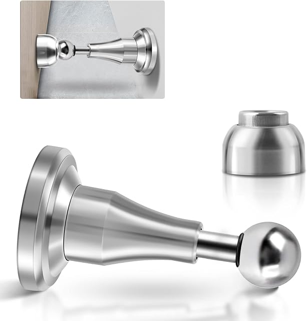 KOLAKO Door Stop, Magnetic Door Stoppers, Stainless Steel, Floor Wall Mount Heavy Duty Magnet Adjustable Door Catch Holder Outdoor Magnetic Doorstops for Skirtings, Silver
