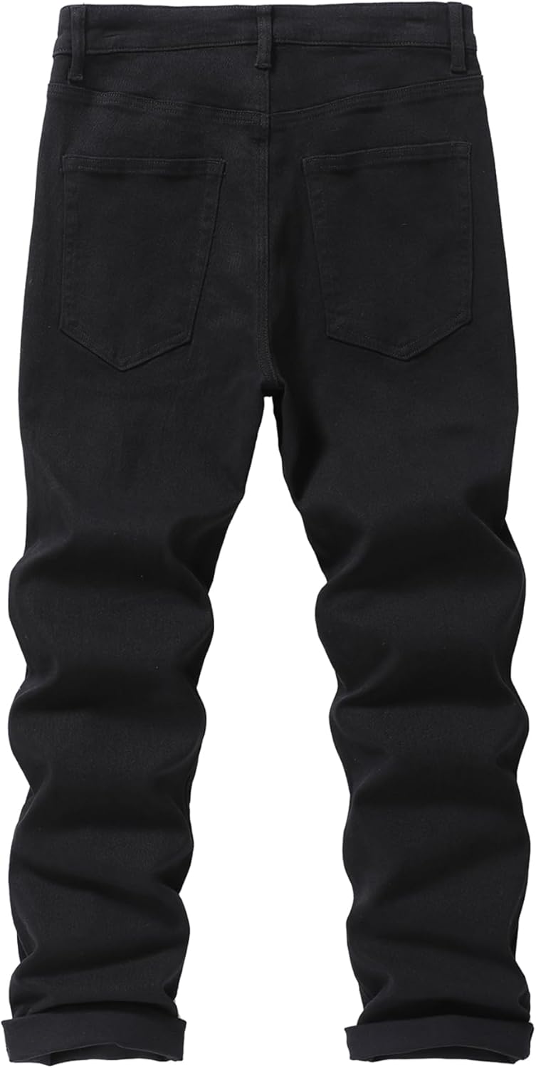 Men's Knee Ripped Slim-Fit Skinny Stretch Cotton Taper Fit Jeans Pants - Image 2