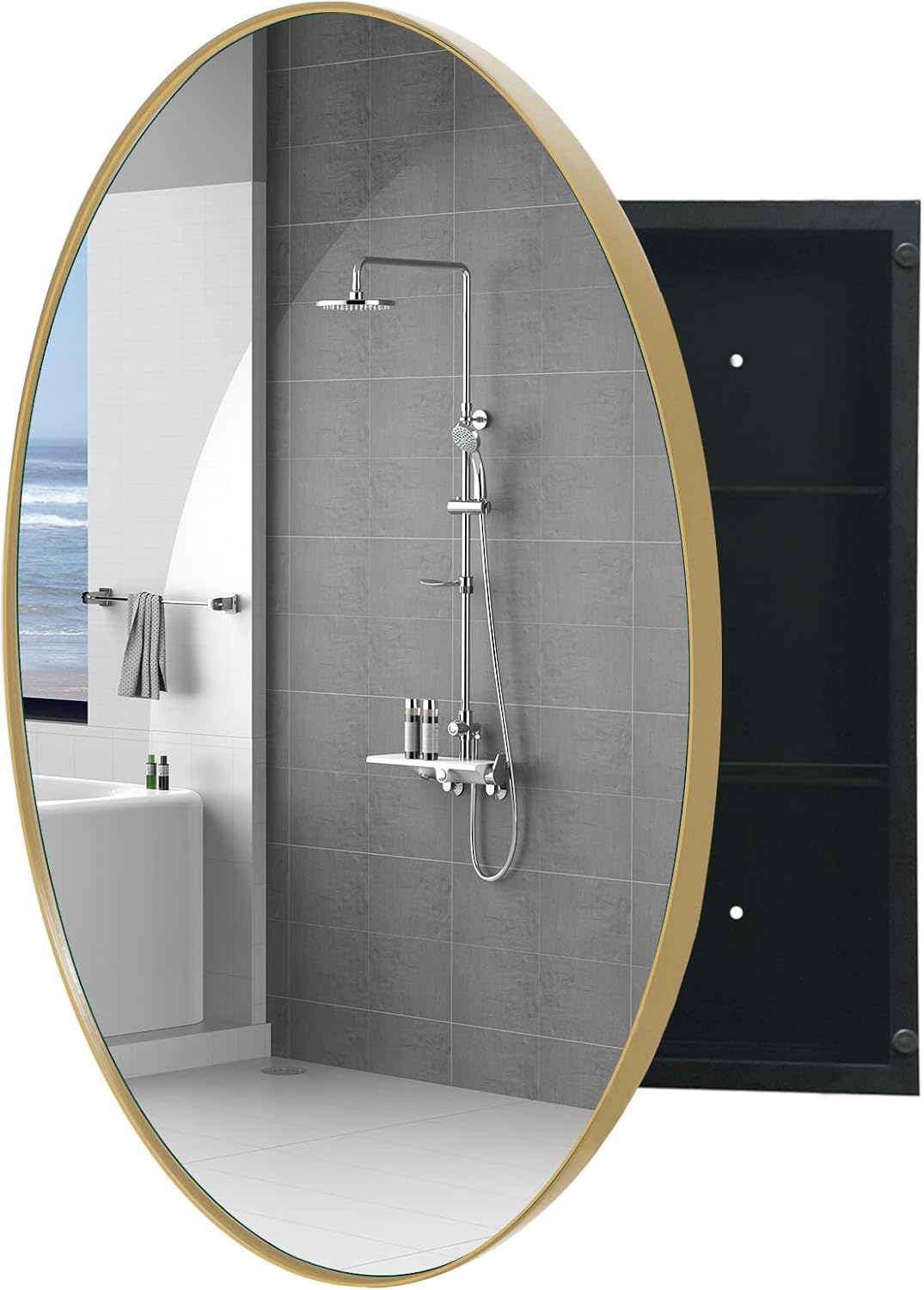 Amazon.com: FOAMYKO Round Medicine Cabinet, Circular Bathroom Mirror ...