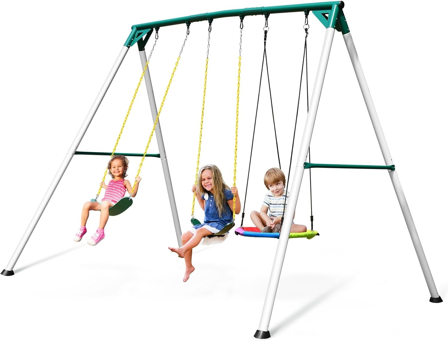 9.5' Heavy Duty Metal Swing Set White Swings