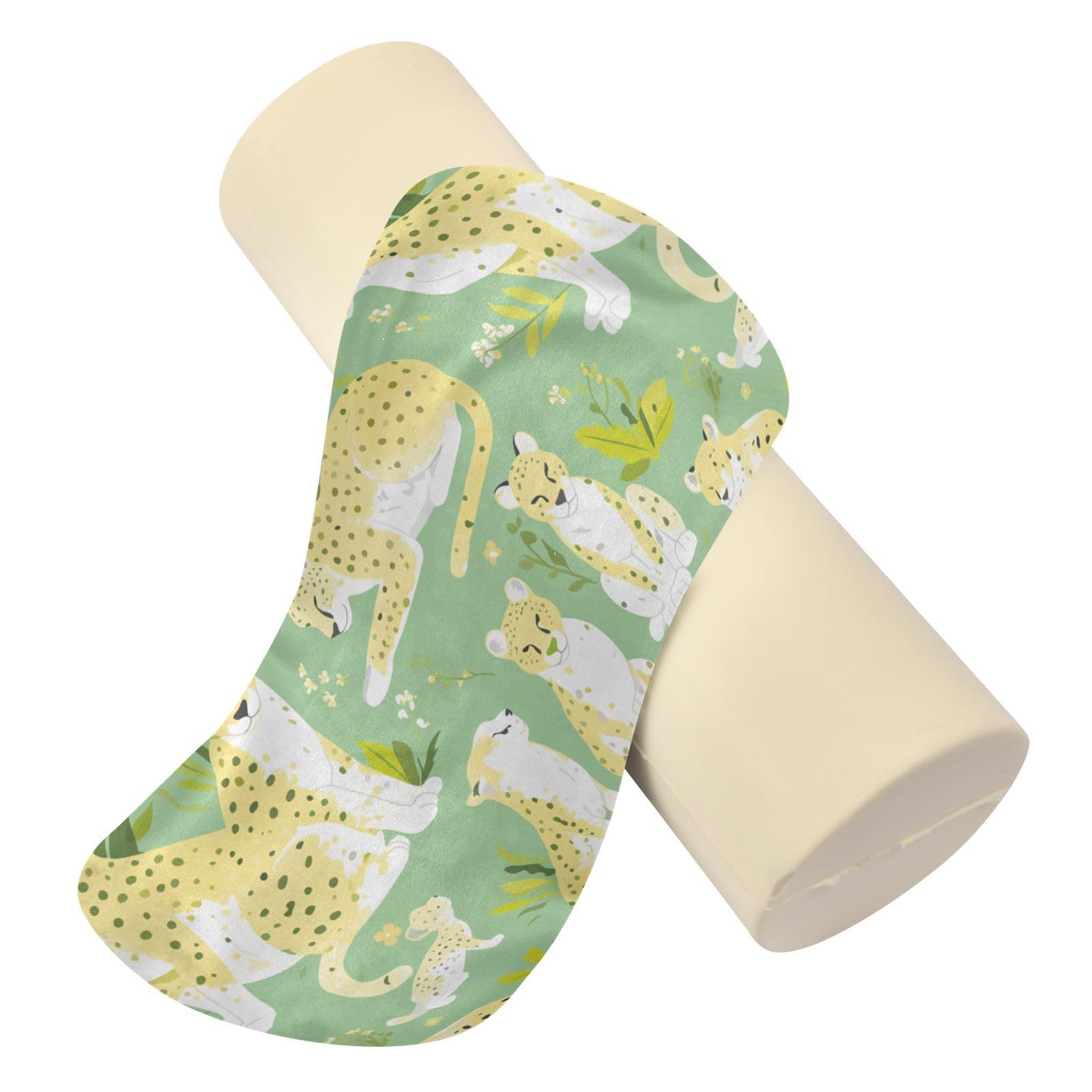 miaozhen Cartoon Cheetah Mint Green Bolster Pillow Long Bolster Pillows for Bed almohada para columna 5.5''x17''