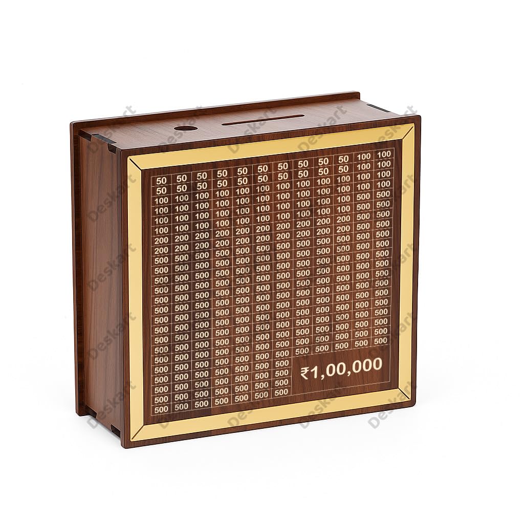 Deskart Custom Money Saving Challenge Box | 1 Lakh Money Savings Box | Premium MDF with Golden Mirror Front | Trending Savings Tracker Gift for Adults & Kids (Without Name Printing)