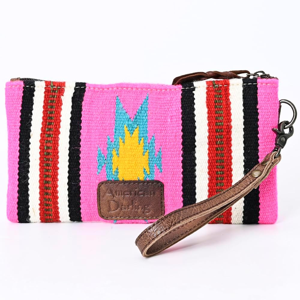 American Darling Wristlet Saddle Blanket Fabric Genuine Leather Western Women Bag | Handbag Purse Travel Clutch