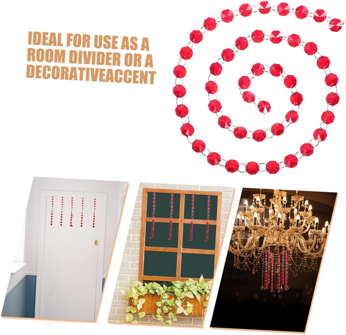 2pcs Octagon Beads Chain for Door Curtain Multifunctional Glass Beads Strand for Home Decor Pendant Lamp Accessories Divider Dazzling Decorative Garland
