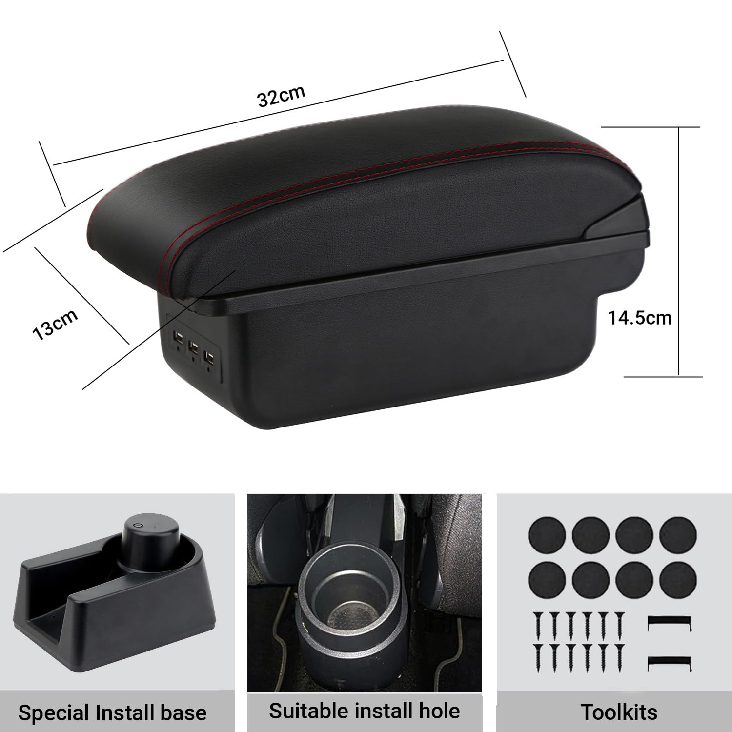YJYWZH Armlehne Kompatibel mit Seat Ibiza 6j Armlehnen Ibiza 4 IV 2008-2016 Armlehne Schwarzes Leder Aufbewahrungsbox Innenausstattung Nachrustteile
