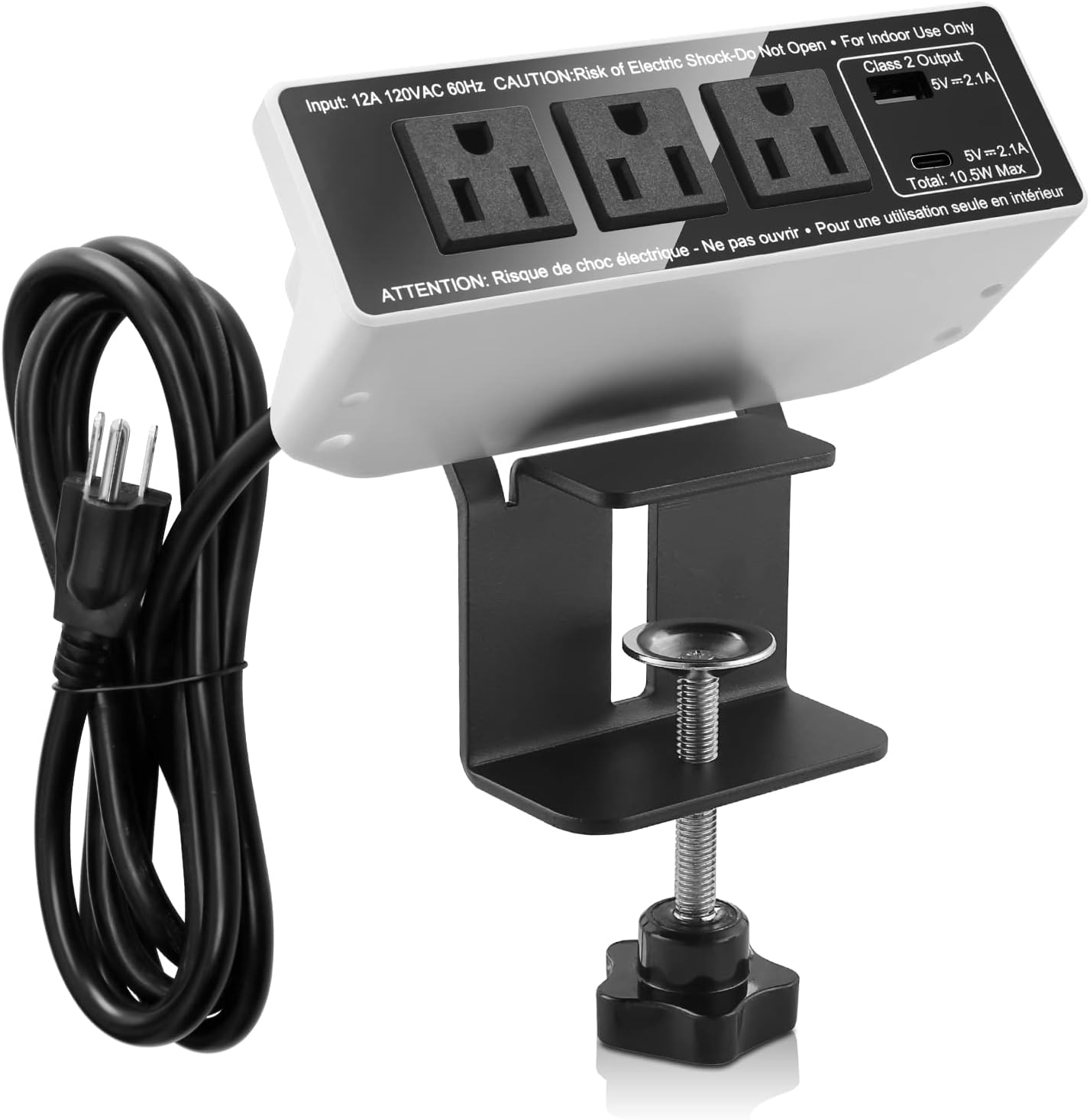 3Outlet Desk Clamp Power Strip 6.4Ft Cord,Desktop Power