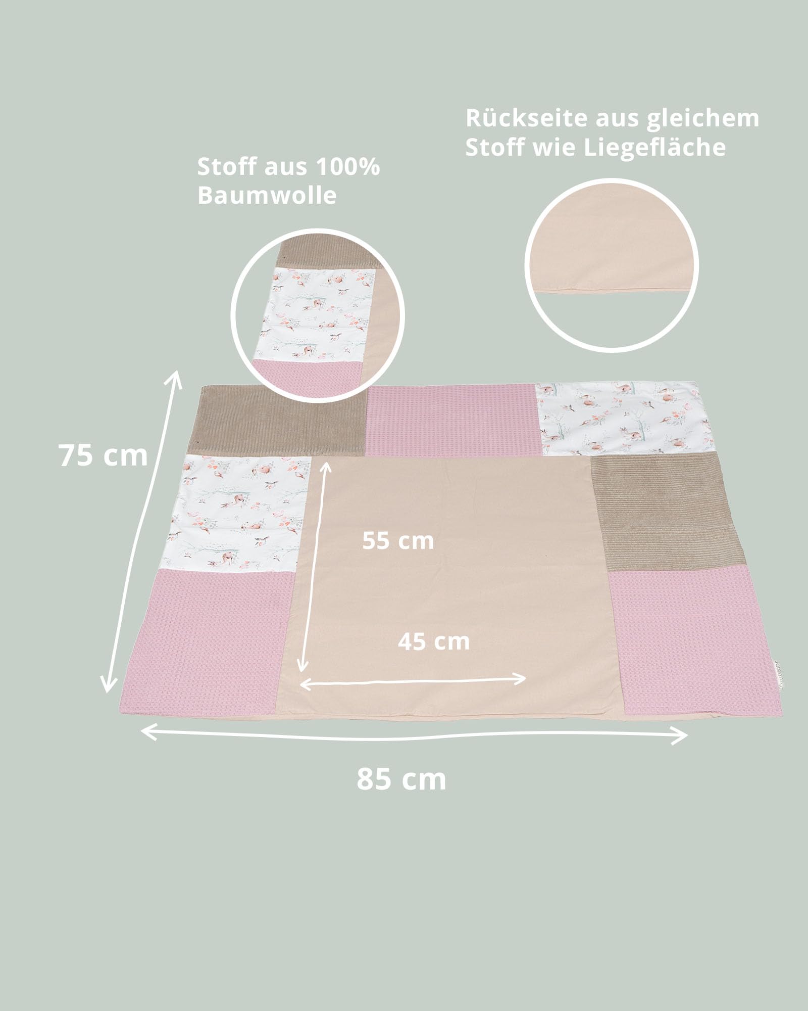 ULLENBOOM ® Wickelauflagenbezug 75x85 cm Märchenwald (Made in EU) - abnehmbarer Bezug für Wickelauflage 85x75, Baby Überzug für Wickelunterlage aus Baumwolle, Wickelbezug für Wickeltisch