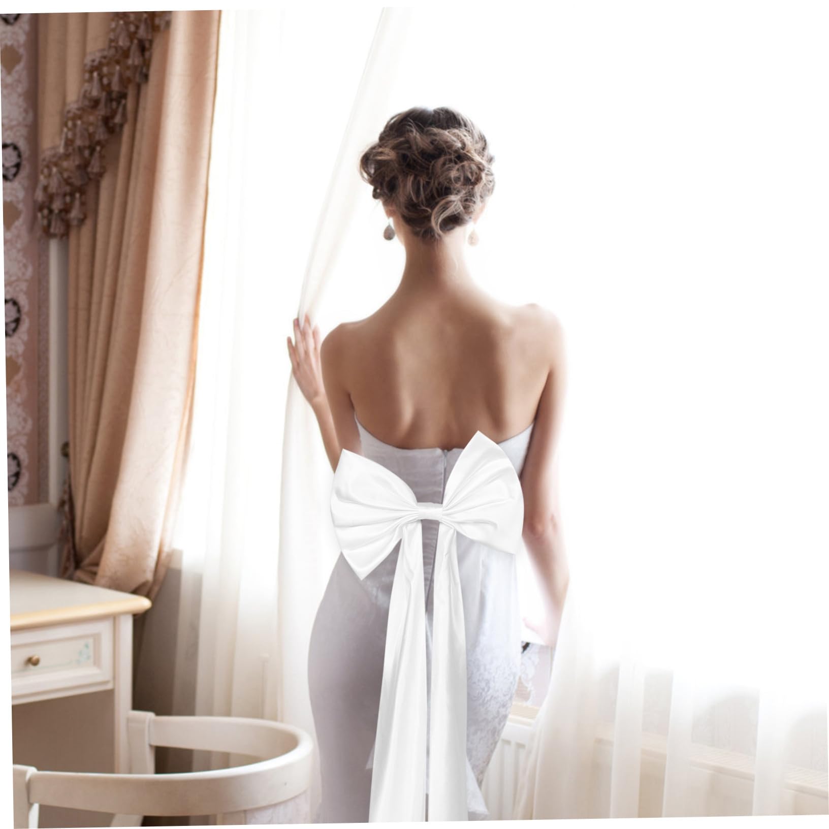 PACKOVE Braut Schleier Weißer Satinband Schleppenschleife mit Schleifenverzierung für Hochzeitskleider und Abendkleider Elegantes Brautaccessoire