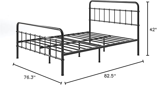 Miniatura 104 de Zinus Florence - Base de cama con plataforma de metal, base de colchón, no necesita somier, fácil montaje, blanco, tamaño matrimonial. Blanco,Negro