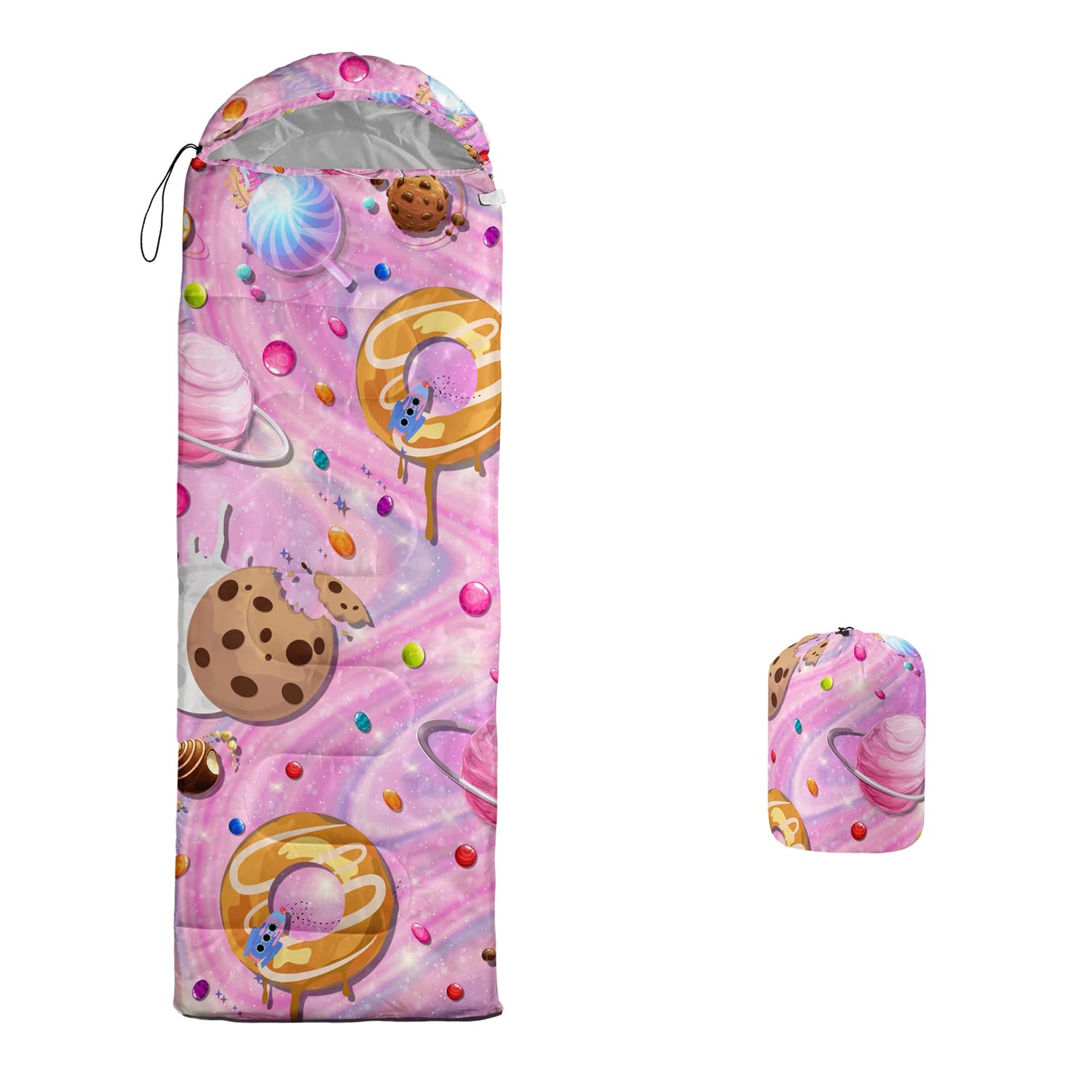 Cute Girls Sleeping Bags for Adults and Kids, Pink Dessert Backpacking Camping Sleeping Bag for Girls and Boys Lightweight Waterproof Cold/Warm Sleeping Bag for Season Outdoor Travel with