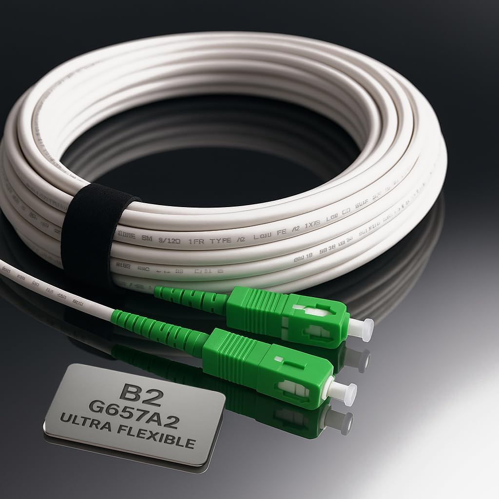 Elfcam® - 30m Cavo Fibra Ottica SC/APC per SC/APC Simplex Monomodale 9/125μm LSZH, Bianco/Verde, 30M