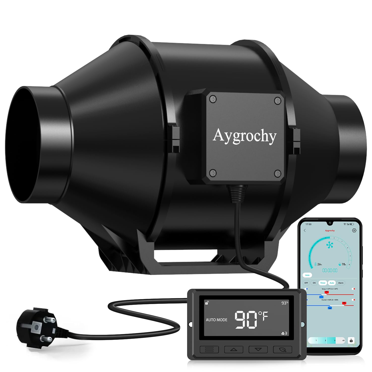 Aygrochy 100mm Extracteur d'Air EC triphasé 3000 tr/min pour Booster Tentes de Culture
