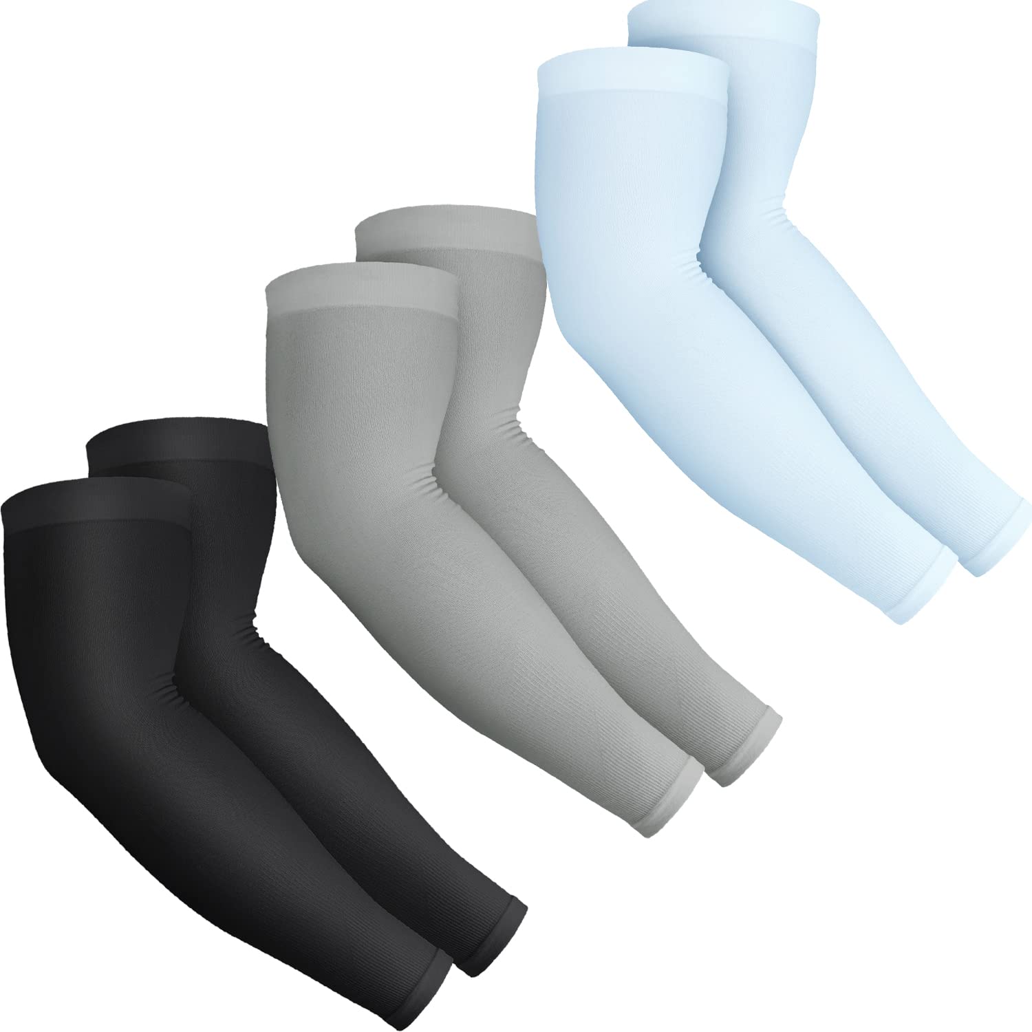 BRGUR UV Sun Protection Compression Arm Sleeves, Dark Gray&Black&Light Blue, 3 Pairs
