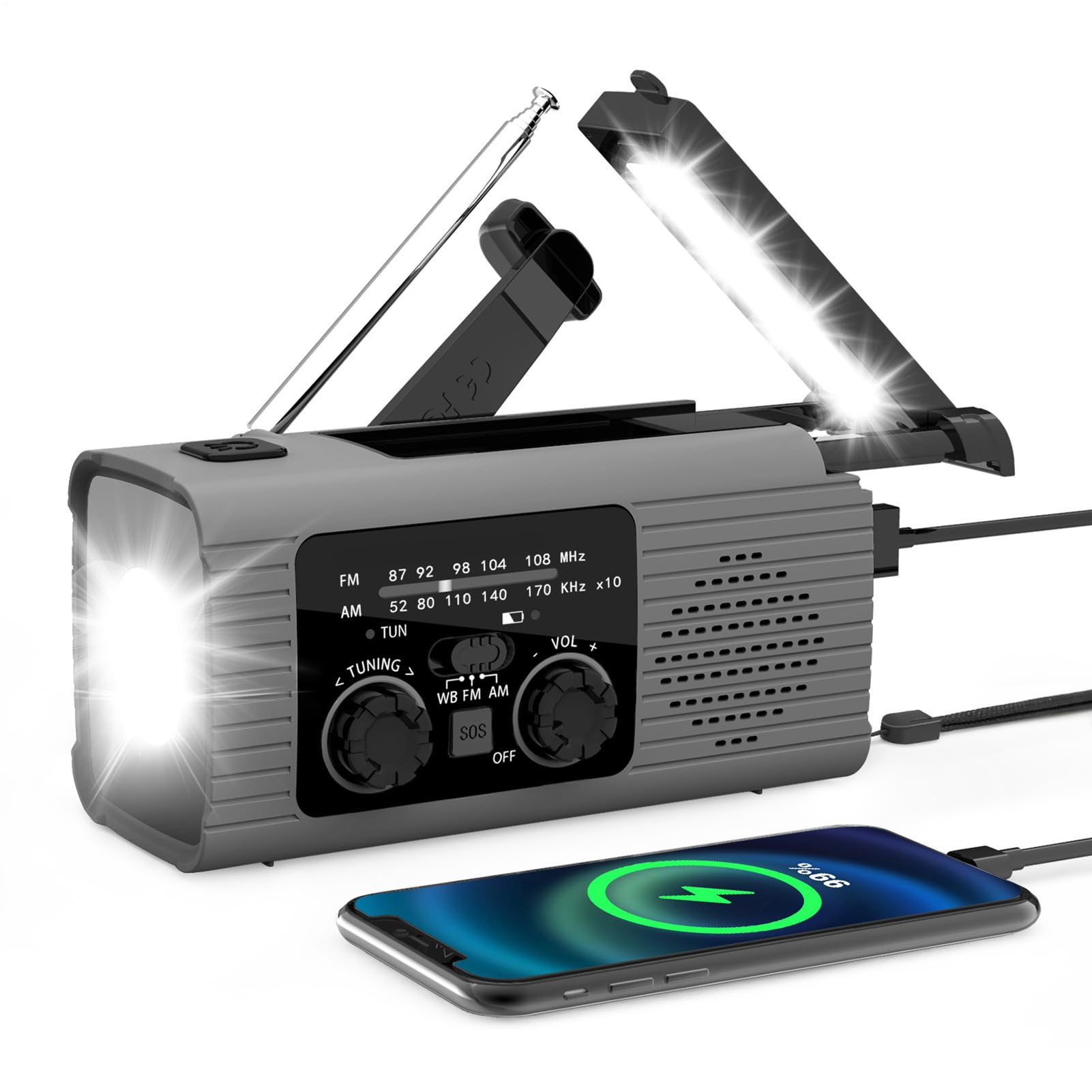 Radio dynamo1 Solaire Portable, Radio A Pile avec Manivelle, Lampe dynamo1 Survie, Kit De Survie Complet, avec Lampe De Poche LED, Rechargeable par USB, Radios AM/FM/NOAA