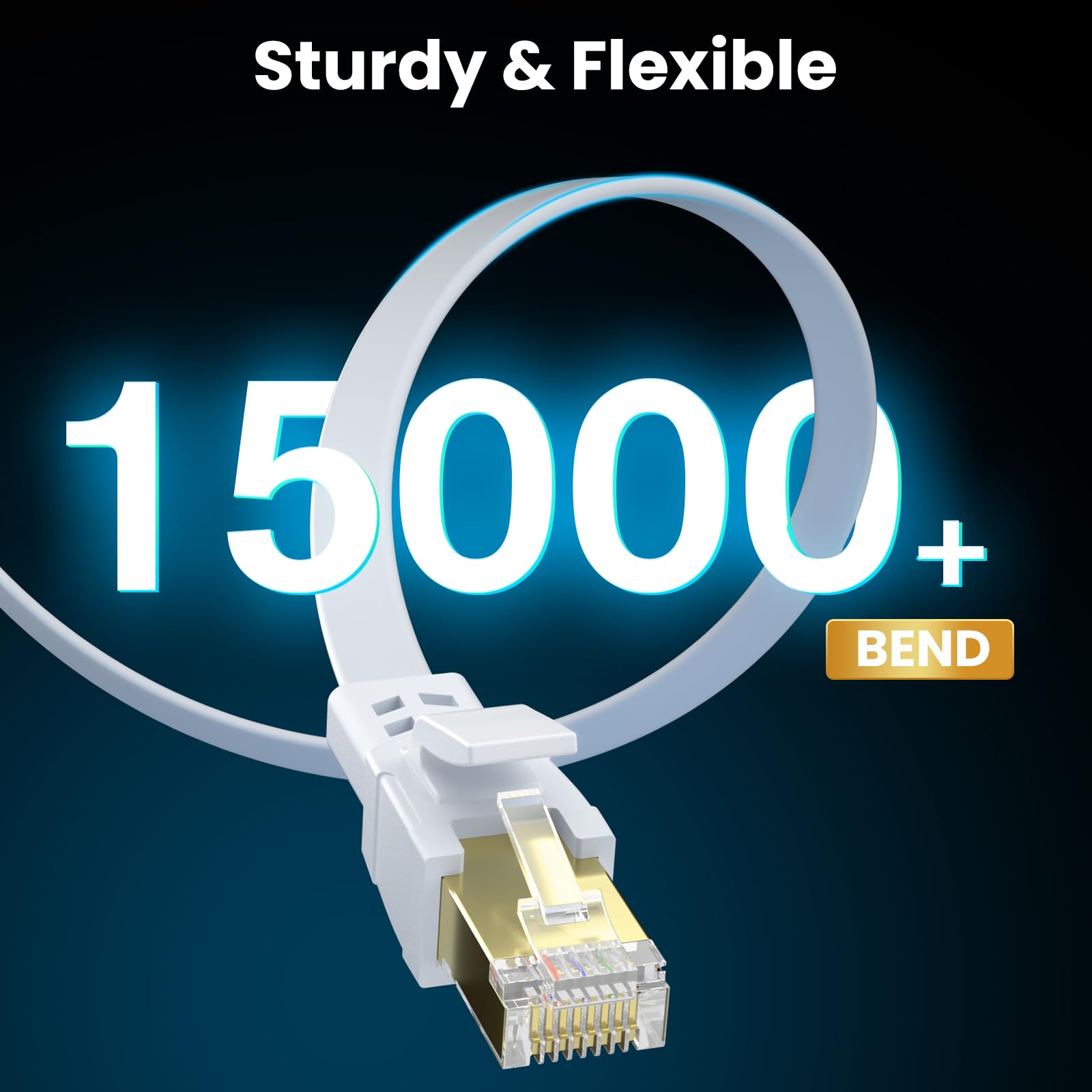 Câble réseau LAN Cat8 50 m, 40 Gbit/s, 2000 MHz, câble réseau Ethernet Gigabit RJ45, câble patch plat, compatible avec routeur, modem, PC, ordinateur portable, blanc