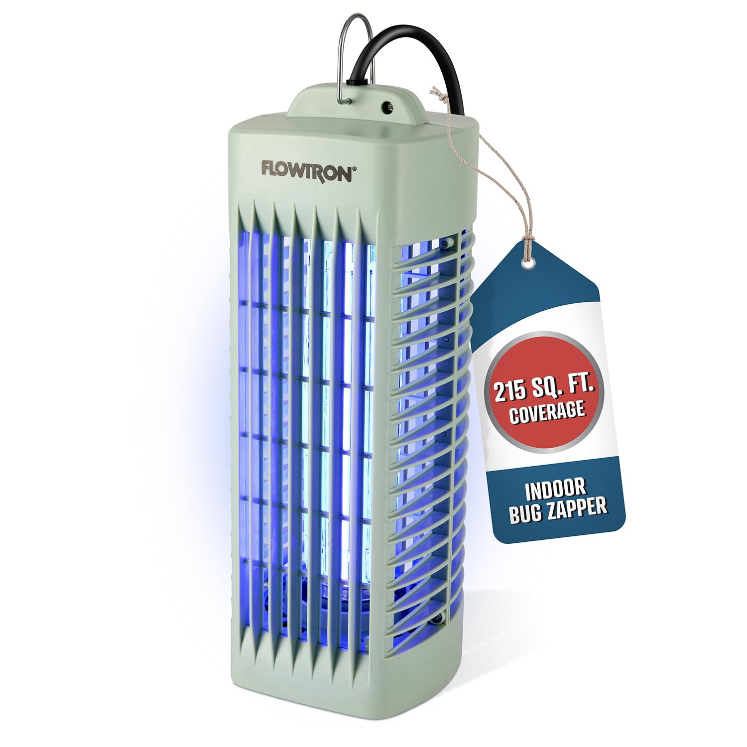 Flowtron Indoor Bug Zapper (Green) - 1000V Electric Insect Killer with UV Light - 215 Sq Ft Coverage - Plug-in Fly & Mosquito Trap for Bedroom, Kitchen & Office