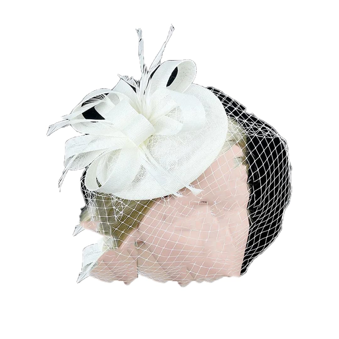 Yeuyyben Elegant Women's Pillbox Fascinators Hat Headband Tea Party Fascinator Hat Veil Hat For Cocktail