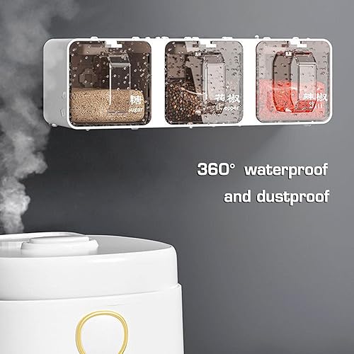 Miniatura 3 de WMGoods Caja de especias montada en la pared tarros de especias contenedor de especias con cuchara juego de recipientes de plástico para sal de