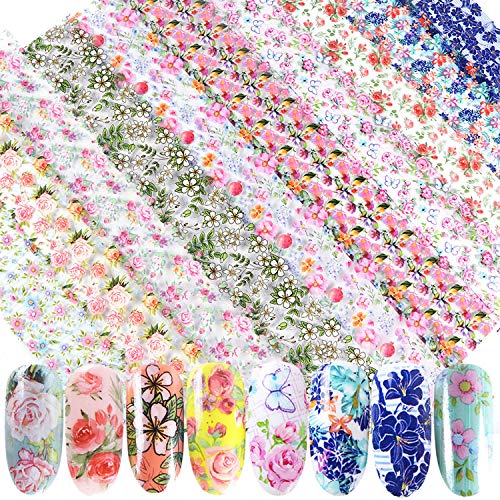 10PCS Flower Nail Stickers Foil Transfer Nail Art Decals Flower Nail Supplies Flower DIY Nail Set Flower Nail Decoration Kit