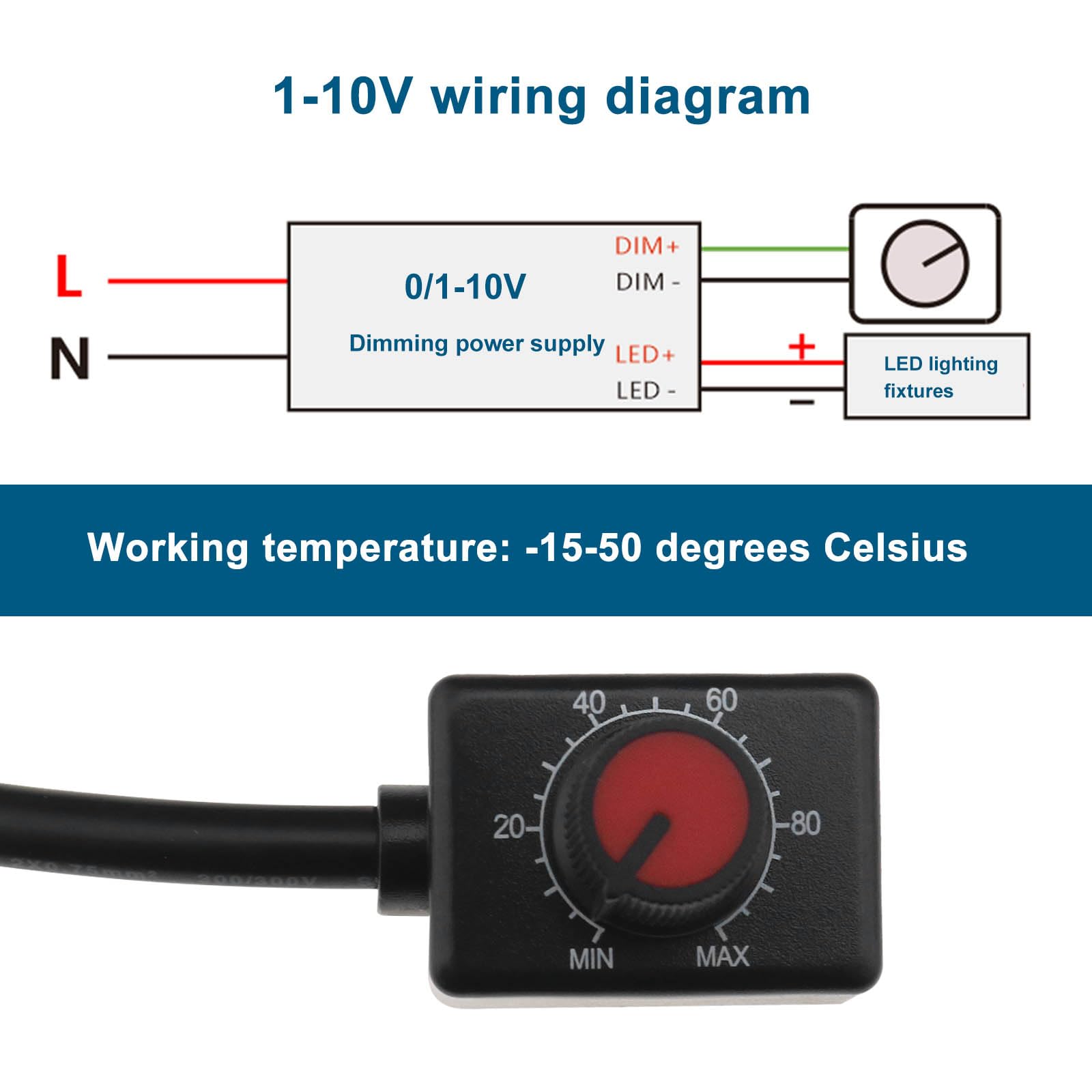 Create Idea DC 0-10V Knob Dimmer – Mini Rotary PWM Controller For 0/1-10V Dimmable LED Drivers, Downlights, Track Lights & Plant Lights