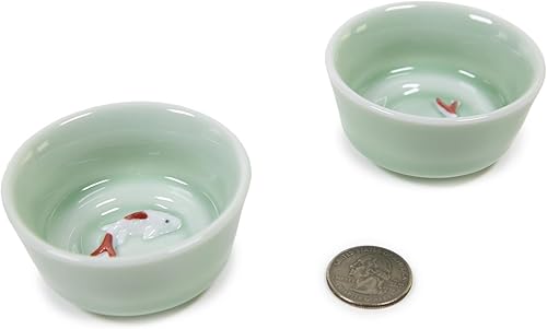 Miniatura 5 de Juego de té chino, juego de té de cerámica hecho a mano de porcelana Kung Fu (6 tazas con tetera), verde azulado con diseño de peces Koi elevados