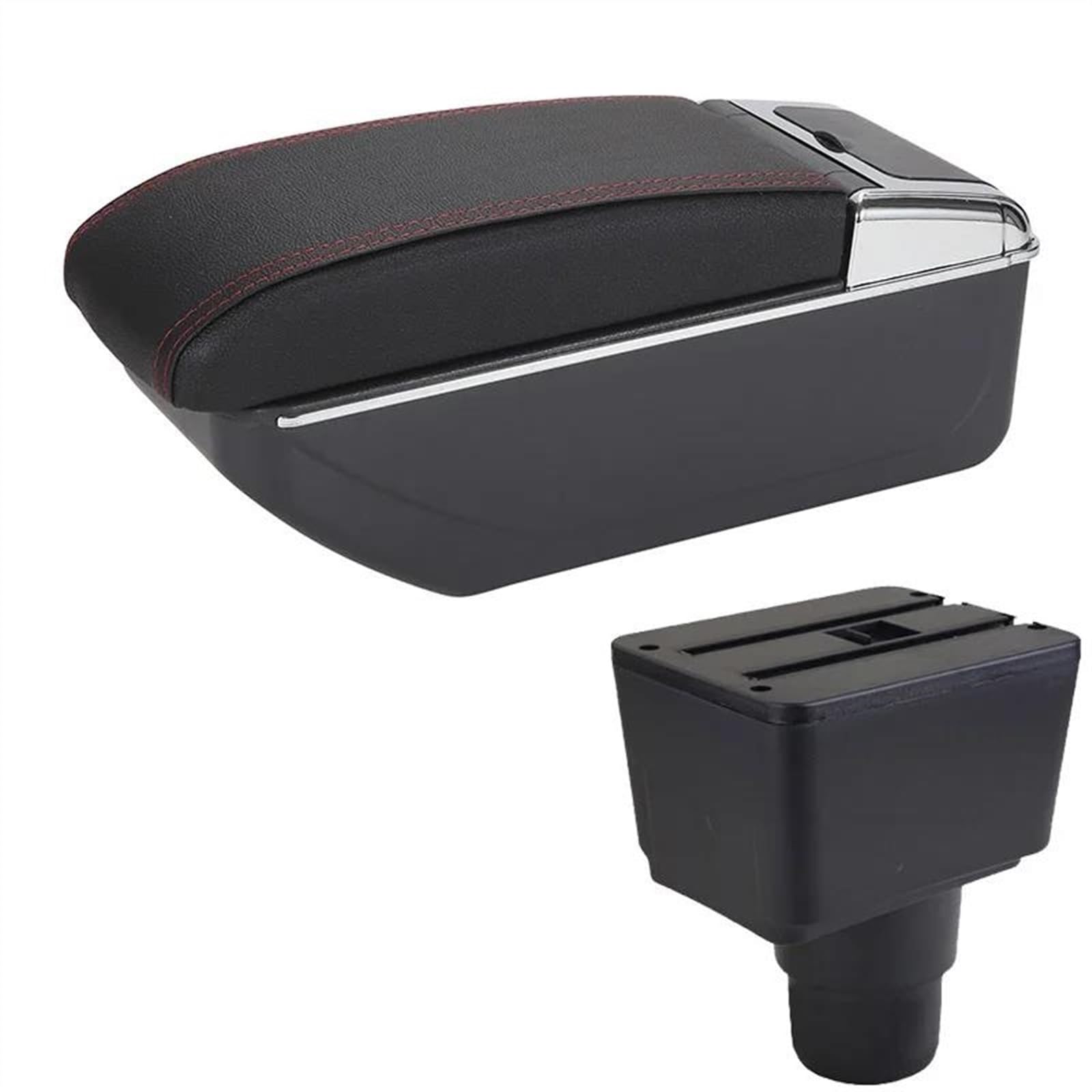 NOHEEU Car Armrest Box Accessories Interior Details Retrofit Storage For EcoSport 2018-2021(D1 Black red No USB)