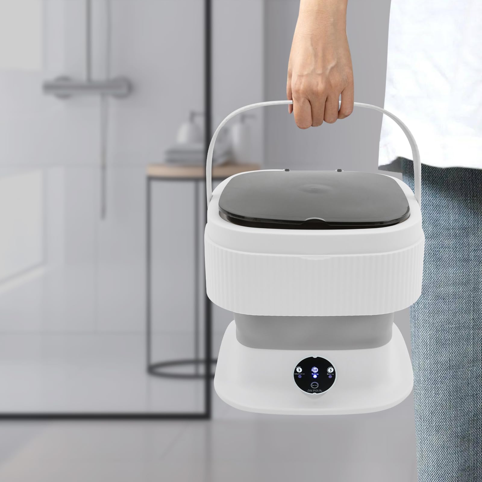 Mini lavatrice pieghevole portatile, 10 l, piccola lavatrice, campeggio, con tubo di scarico e scolapiatti, 40 W, semiautomatica, per asciugamani da bagno, biancheria intima, vestiti per bambini