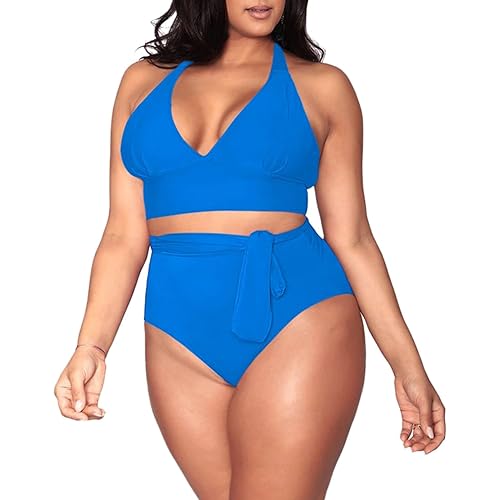 Sovoyontee Women's Plus Size High Waisted Tummy Control Swimwear Swimsuit Full Coverage
