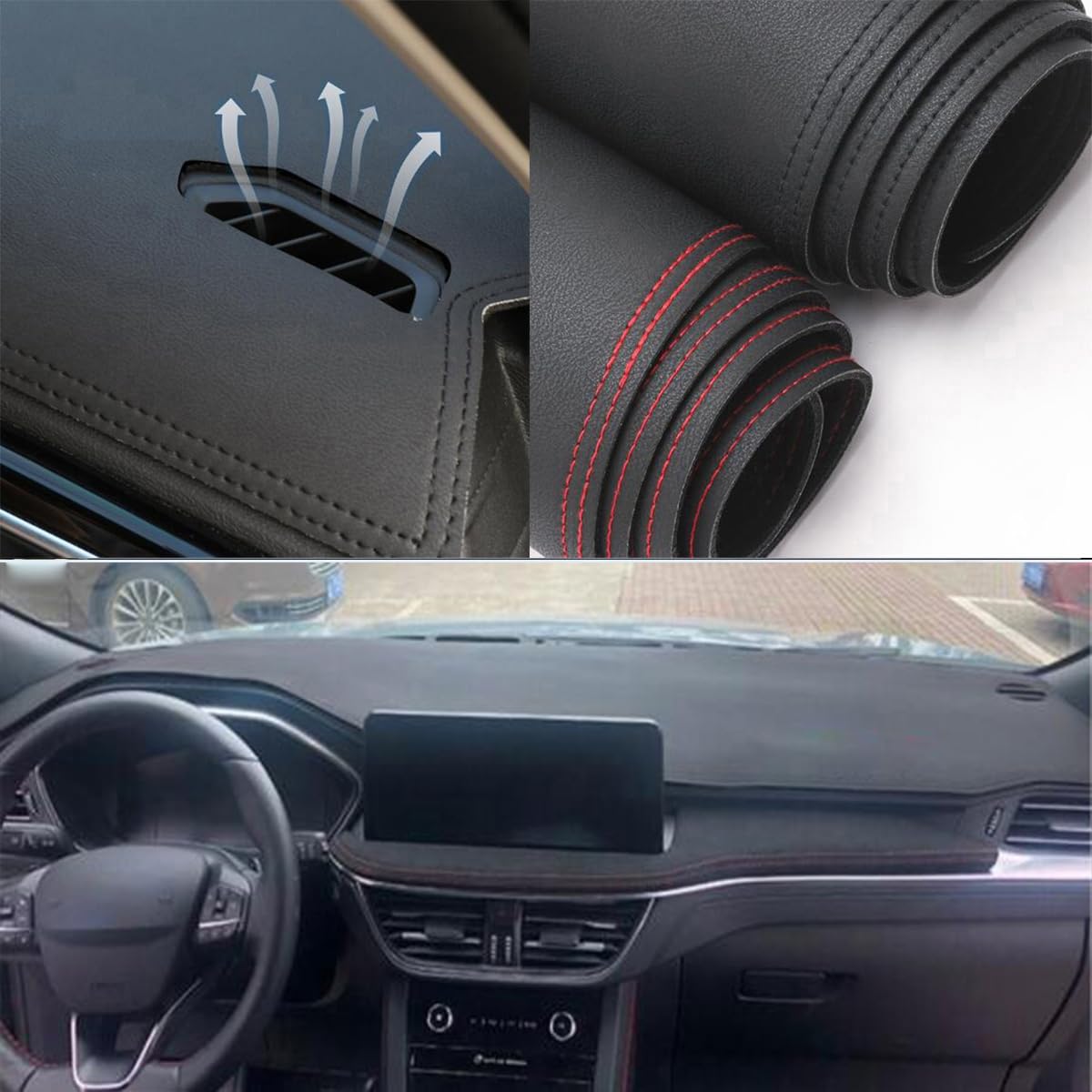 MomoapBlack Leather Style Car Dash Mat Dashboard Cover Dash Panel Interior Console Pad Compatible for Ford Escape 2023-2024-2025