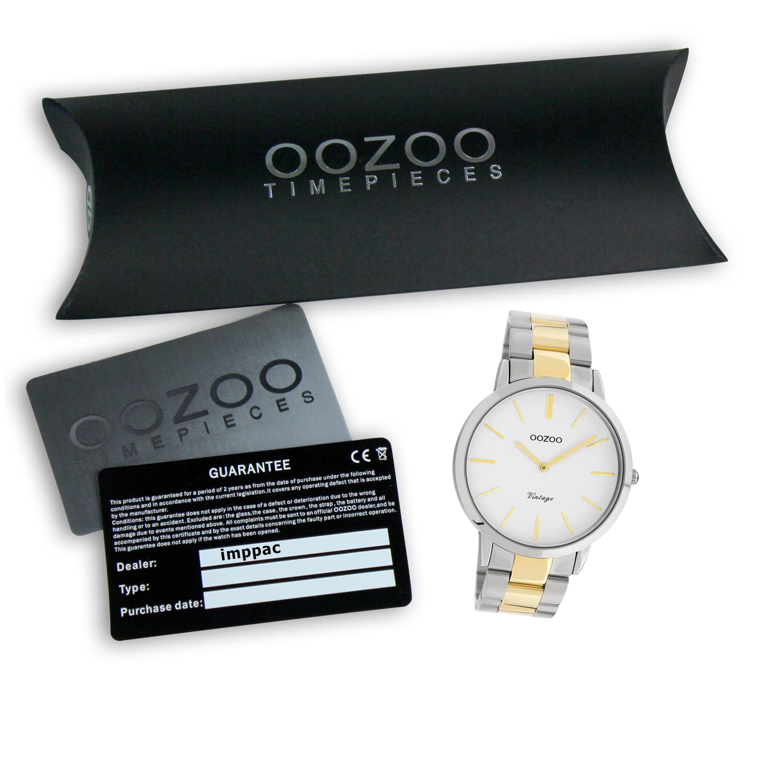 Oozoo Reloj de pulsera unisex, plata y oro, cuarzo, C20101, vintage, fino, acero inoxidable, UOC20101