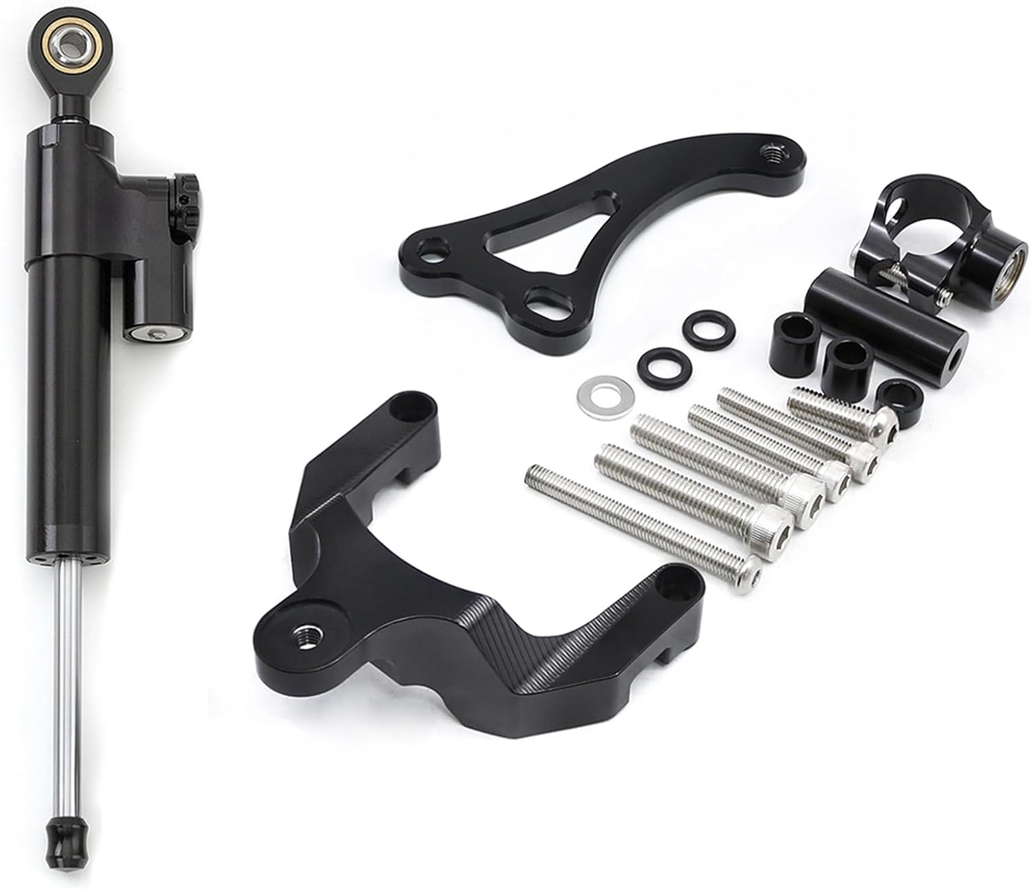 PROCNC Motorcycle CNC Aluminum Steering Damper Stabilizer Mounting Bracket Kit Fit for Suzuki GSXS750 2017 2018 2019 2020 2021 2022 2023 (Black+Black)