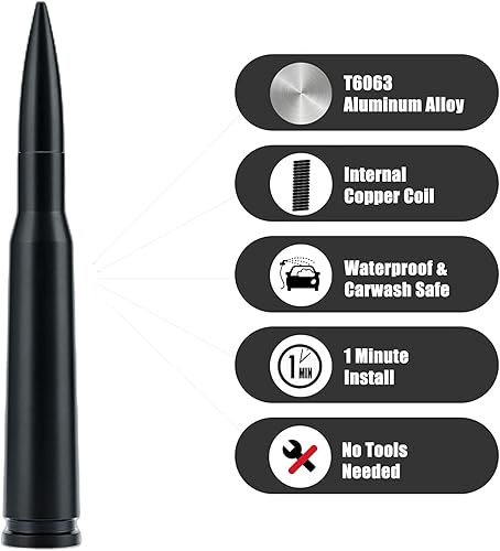 Miniatura 3 de 50 Cal Truck Bullet Antena compatible con Ford F150 F250 F350 Raptor BroncoDodge RAM 1500 2500 3500Chevrolet Silverado y GMC Sierra - Antena corta