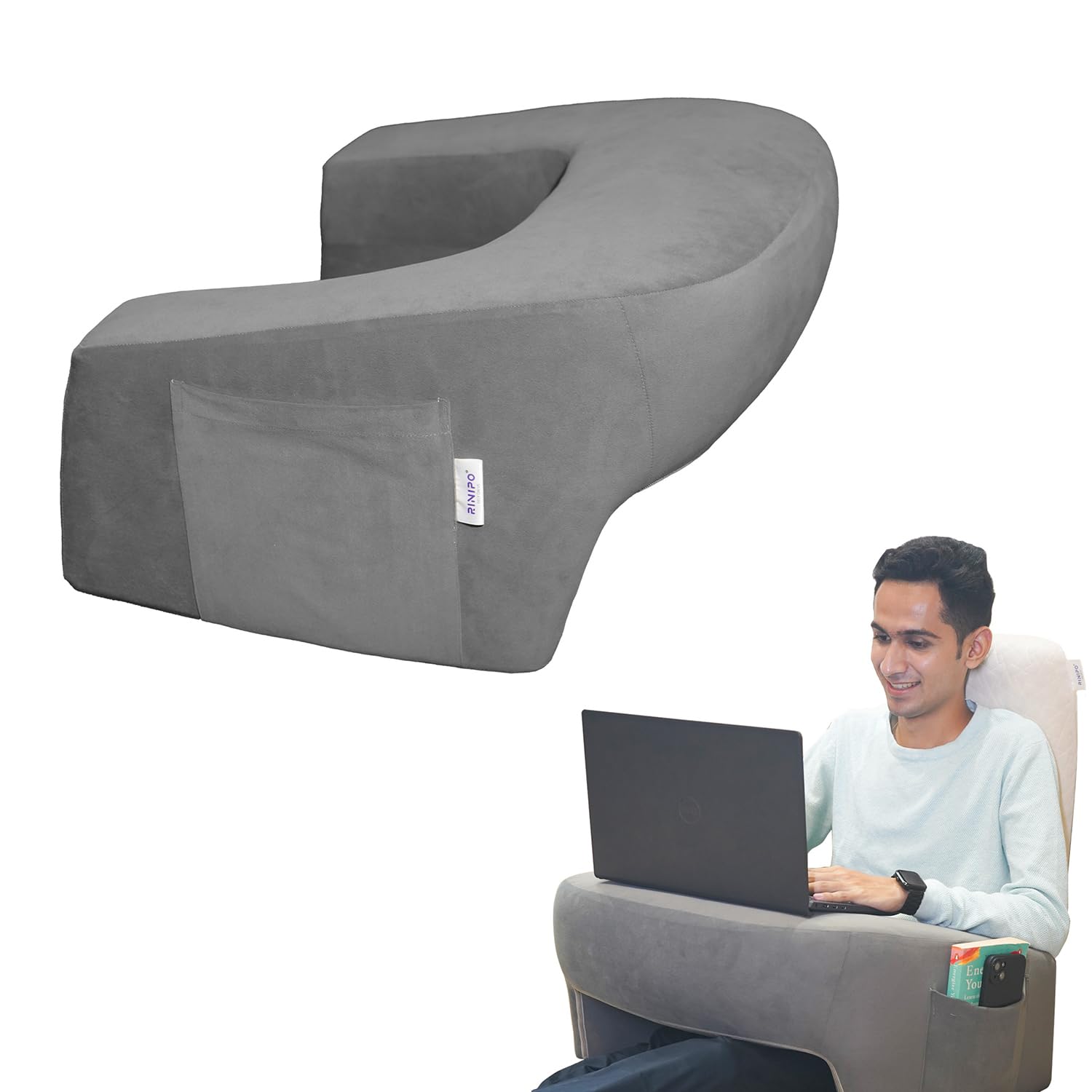 RINIPO Lapdesk for Laptop up to 10 inches, Gaming, Studying, Mobile Use, Reading & Makeup | Ergonomic Foam Pillow with Arm Rest & Pockets | Use on Sofa or Bed (Velvet Grey) (B0DCNVDC4C) Amazon Price History, Amazon Price Tracker