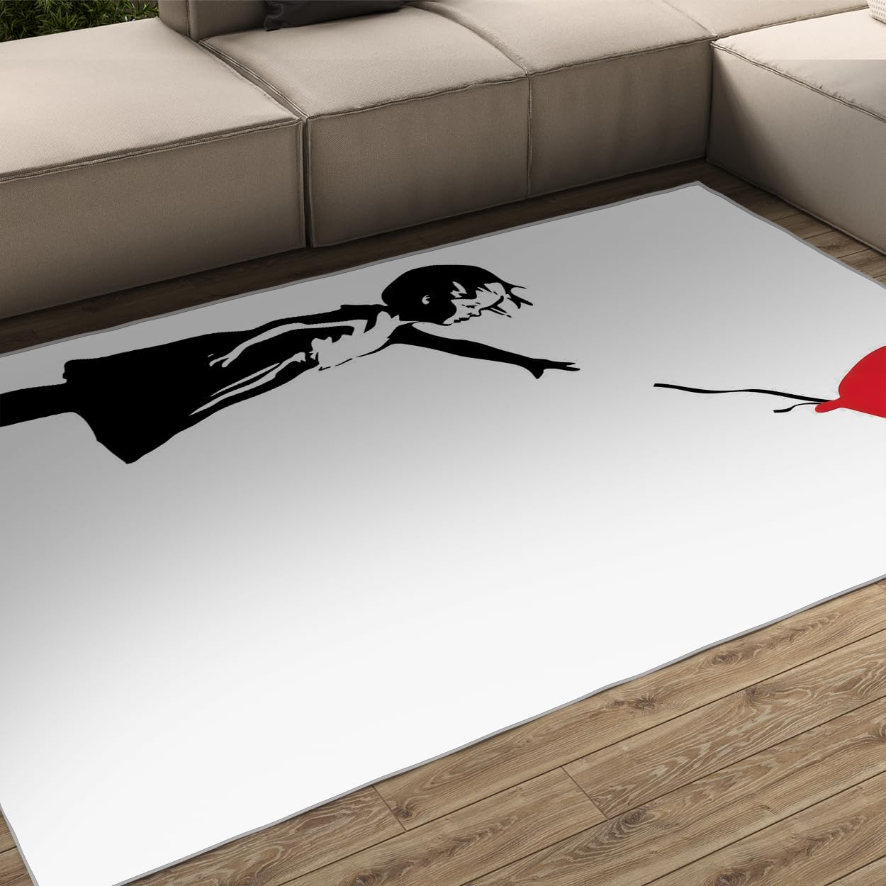 Grand tapis de salon noir et blanc 140x200cm pour animaux et chambre coucher
