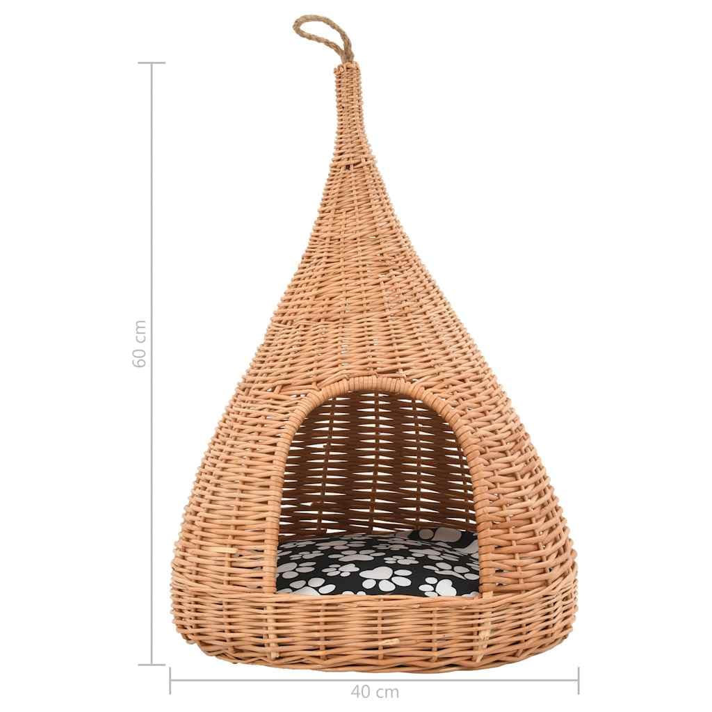 Cuccia per gatti fatta a mano in vimini naturale con cuscino rimovibile, 40 x 60 cm, per graffiare e rilassare
