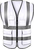 Vista 1 de TOPTIE Chaleco de seguridad blanco, chaleco de comando de incidentes con 5 bolsillos y tiras reflectantes de alta visibilidad de 2 pulgadas